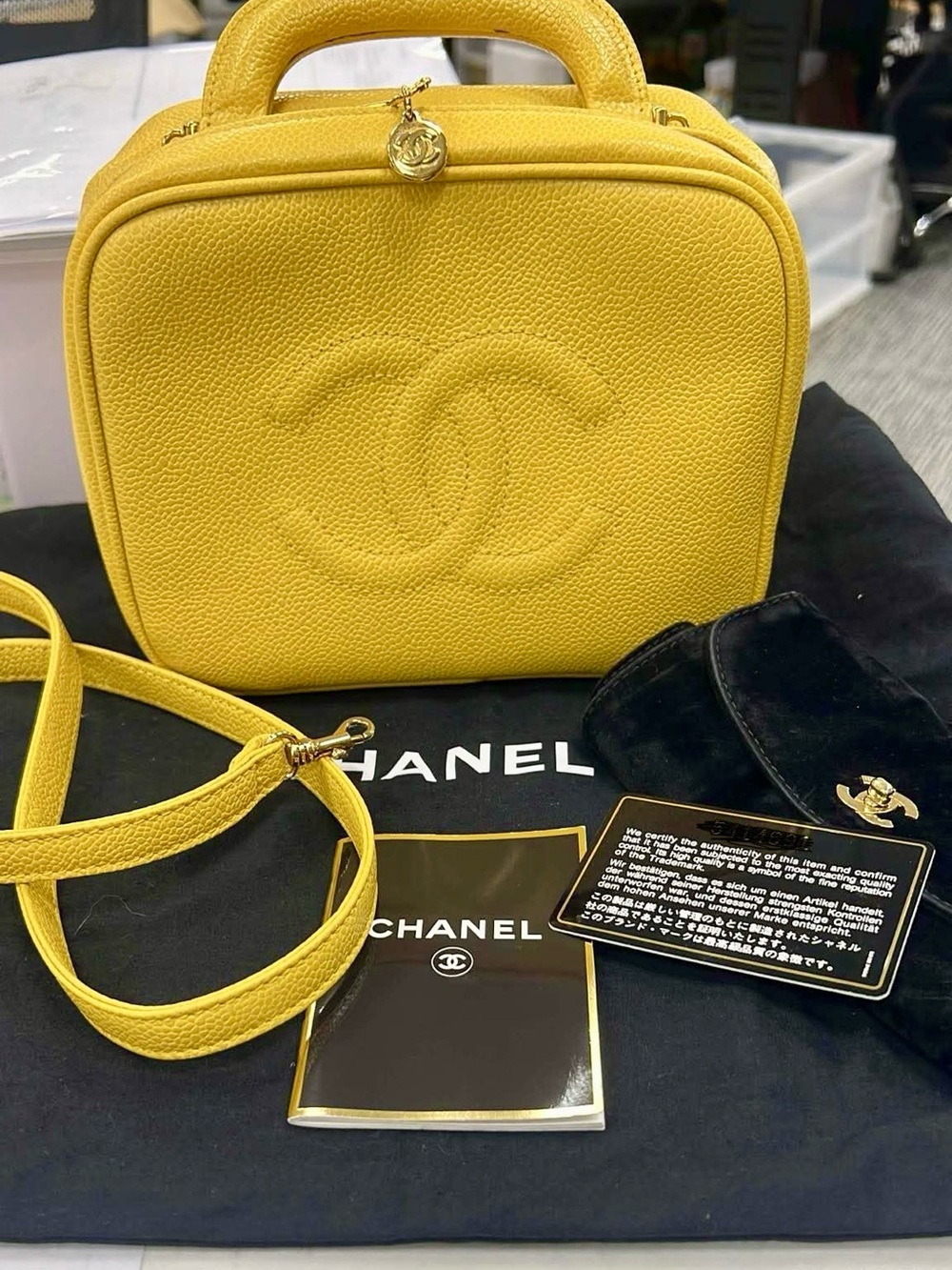52-26 Chanel Yellow Caviar Leather Vanity Case Bag